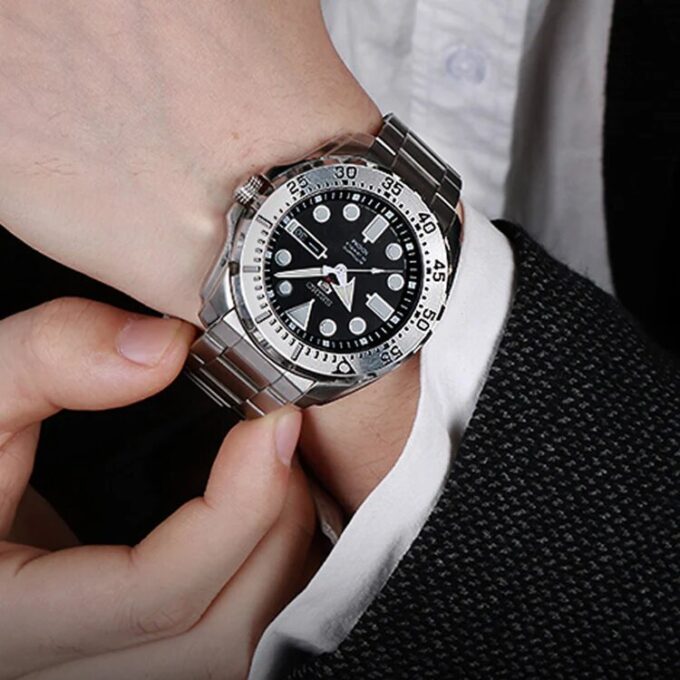 Automatic Mechanical Water Ghost Waterproof Sports For Men Black Plate Steel Belt Black